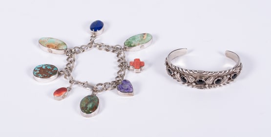 Native American Cuff Bracelet Along with a Charm Bracelet
