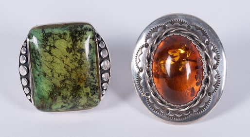Sterling Amber Ring along with Sterling Green Turquoise Ring