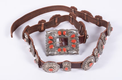 Signed Sterling & Coral Concho Belt