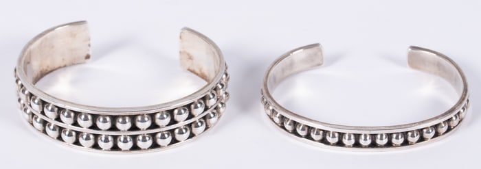 Sterling Mexican Beaded Bangles - Two Pieces