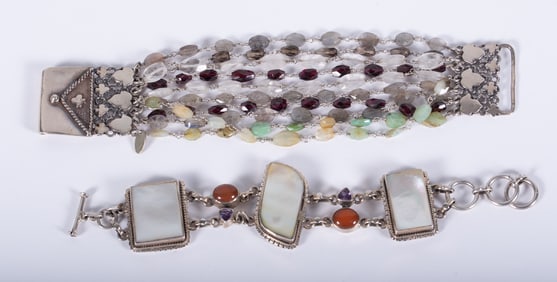 Two Sterling Bracelets incl. a Signed SaFia w/Stones
