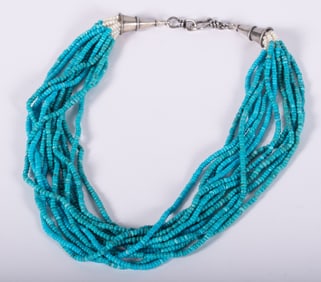 Native American Multi Strand Turquoise-Pearl Necklace