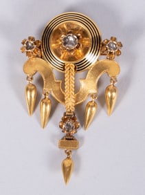 Rare Art Deco 18K and Diamond Victorian Brooch