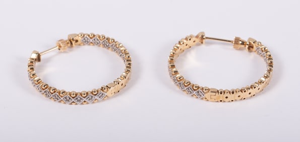 14k Yellow Gold Hoop Earrings with Diamonds