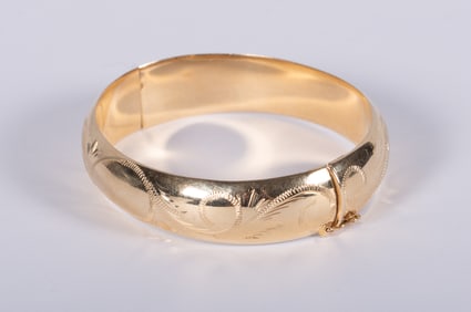 14k Yellow Gold Bangle Bracelet with Etching