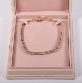 14k Yellow Gold Necklace w/ Single Row Brilliant Cut Diamonds