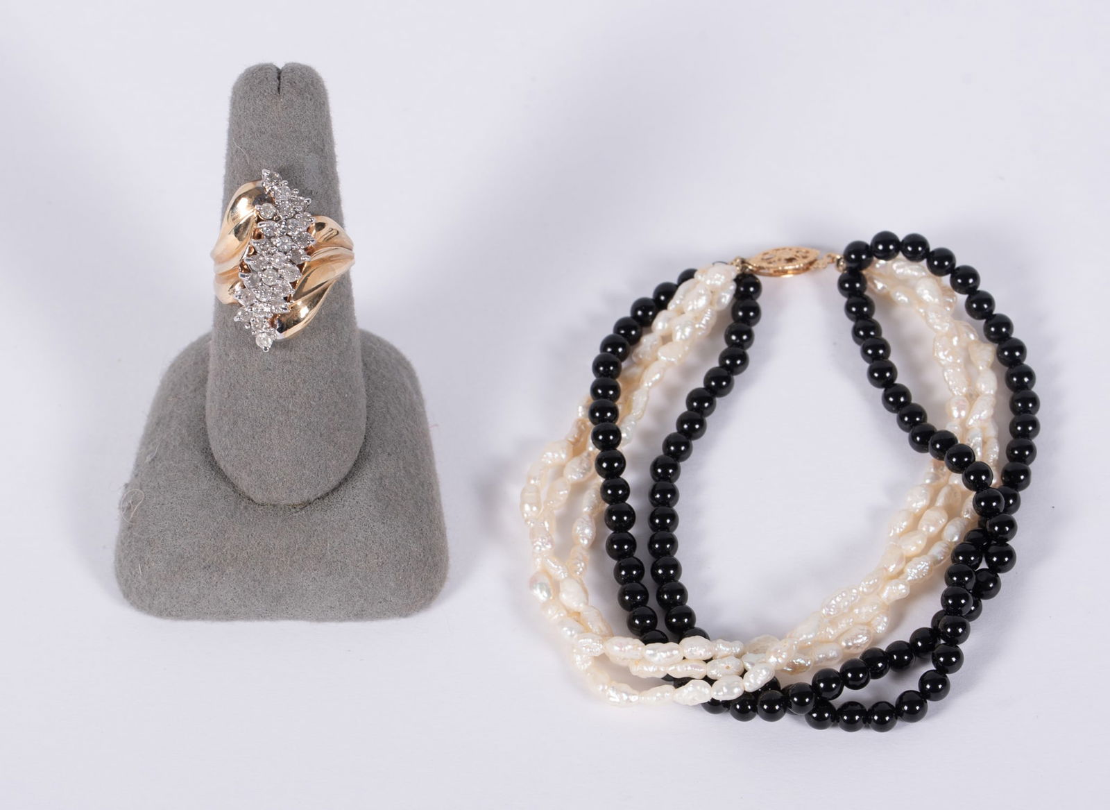 10K Gold & Diamond Ring with Pearl & Onyx Bracelet (1 of 3)