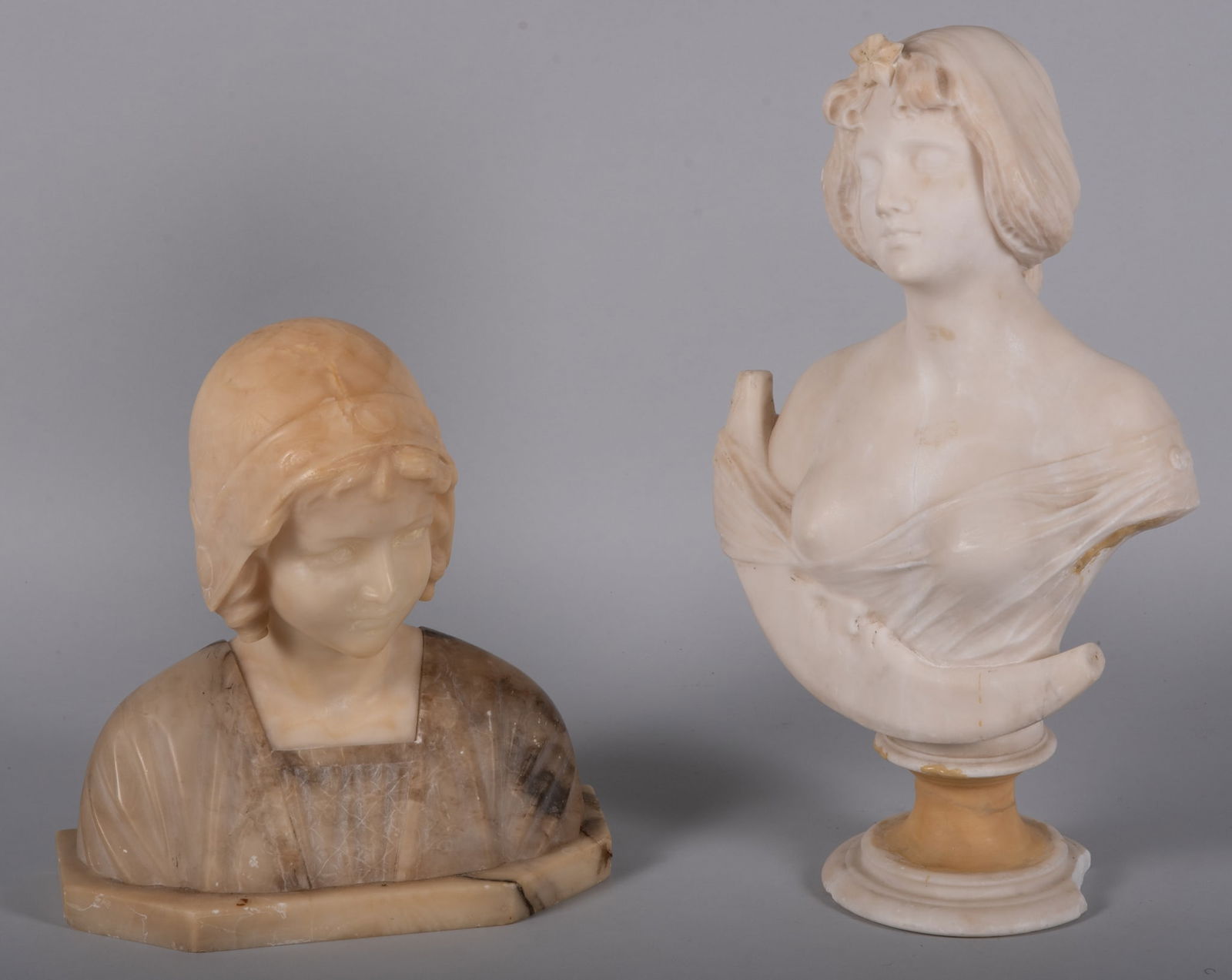 Two Antique Carved Marble and Alabaster Busts (1 of 4)