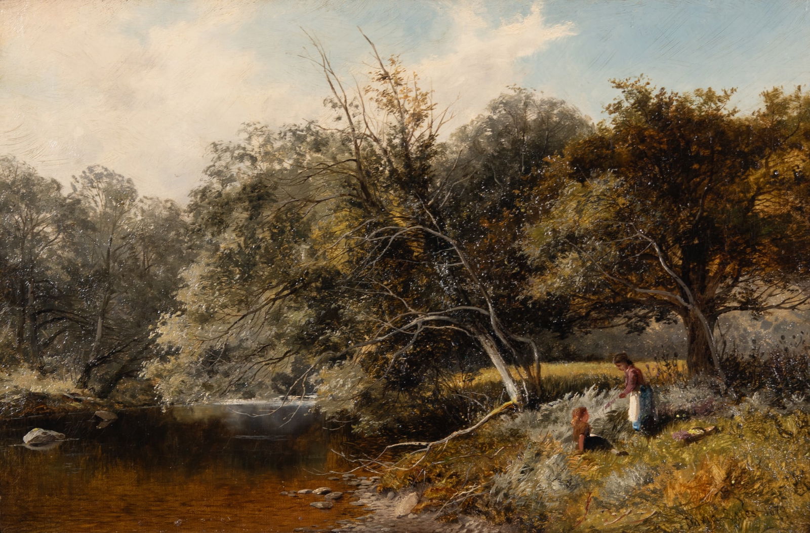 David Bates, England (1840-1921), Erwood on the Wye, 1879, oil on canvas: David BatesEngland, (1840-1921)Erwood on the Wye, 1879oil on canvassigned and dated lower right, gilt-framed.12 x 18 inches
