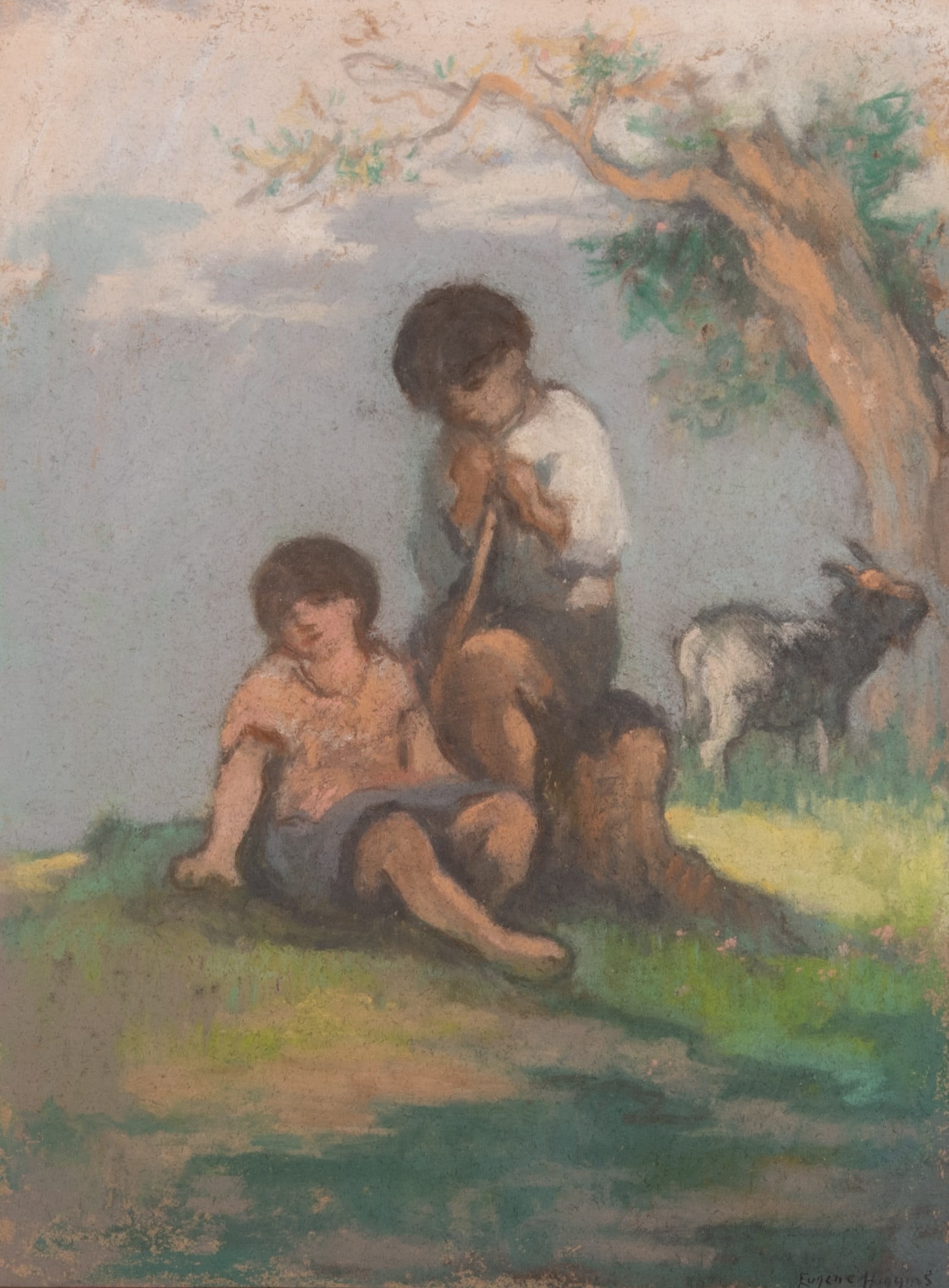 Eugene Higgins, New York, Connecticut, Kansas, Missouri (1874-1958), Children with a Goat, pastel on (1 of 4)