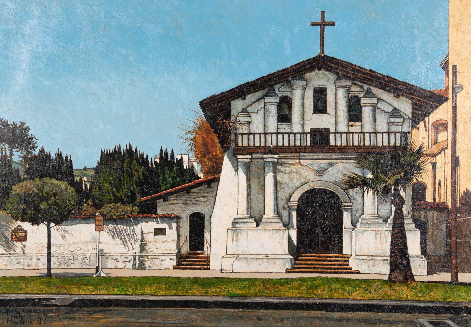 John Lentine, California (1930-1968), Mission Dolores, 1967, oil on canvas: John LentineCalifornia, (1930-1968)Mission Dolores, 1967oil on canvassigned and dated lower left, framed.28 x 40 inches