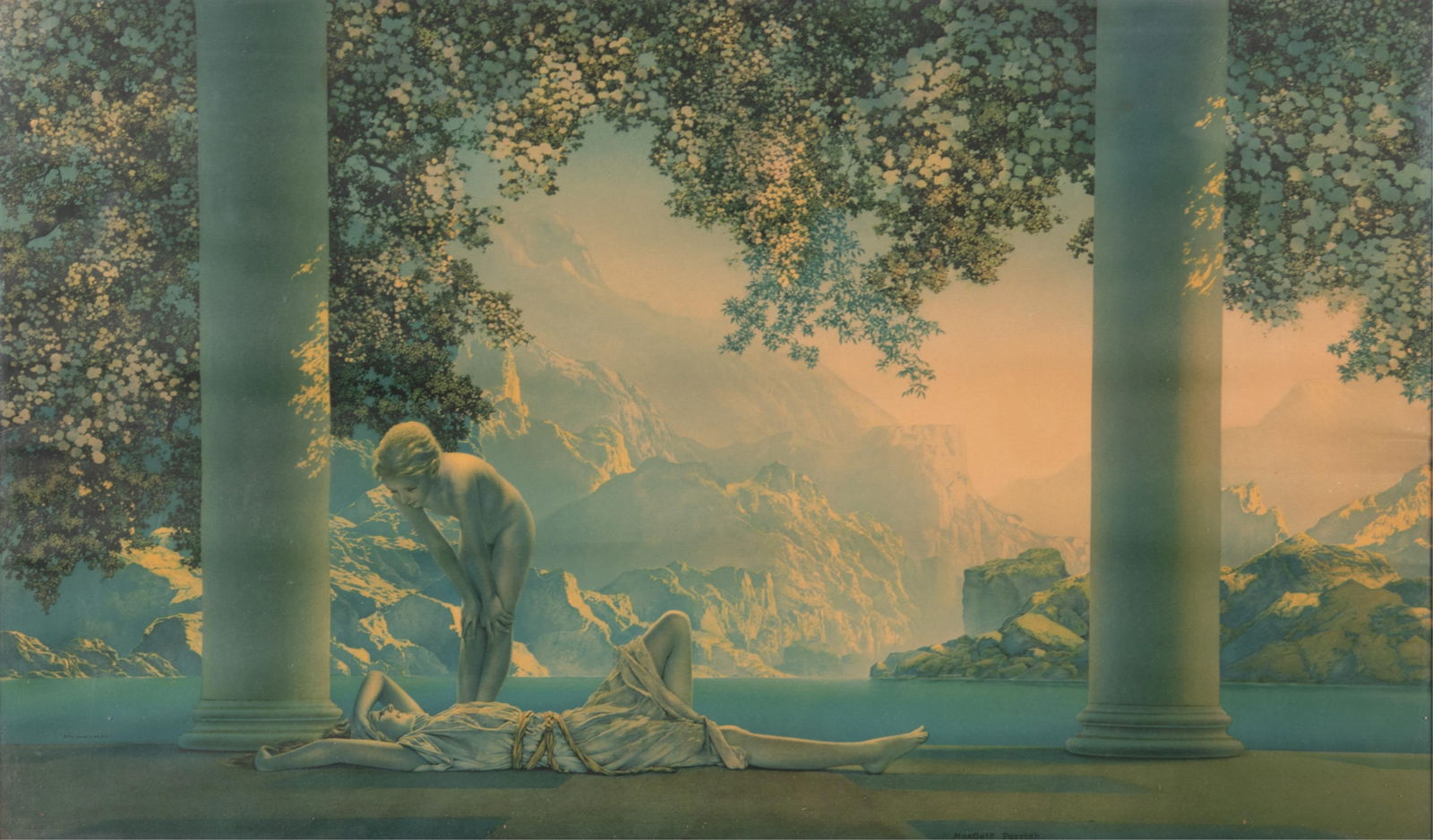 Maxfield Parrish, American (1870-1966): Maxfield Parrish, American (1870-1966)Day Beach, original frame.18 x 29 1/2 inches