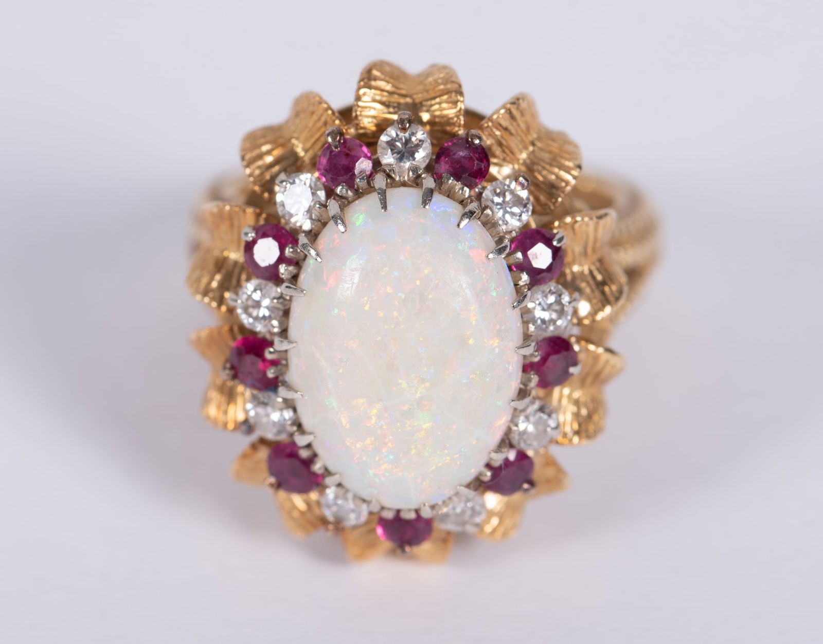 A Fine 18K Yellow Gold Opal Diamond & Ruby Ring (1 of 2)