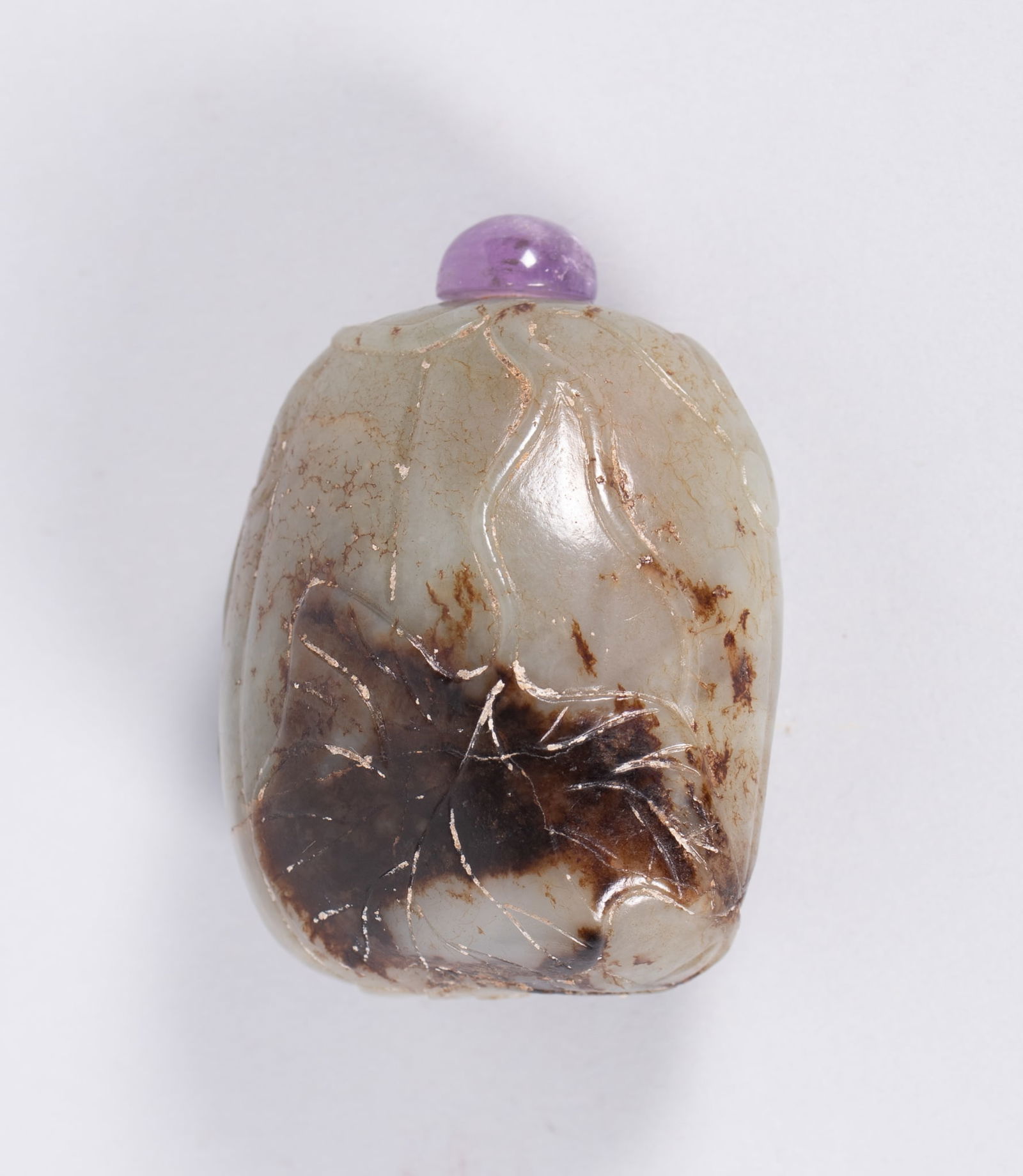 A Carved Jade Melon Shaped Snuff Bottle (1 of 3)