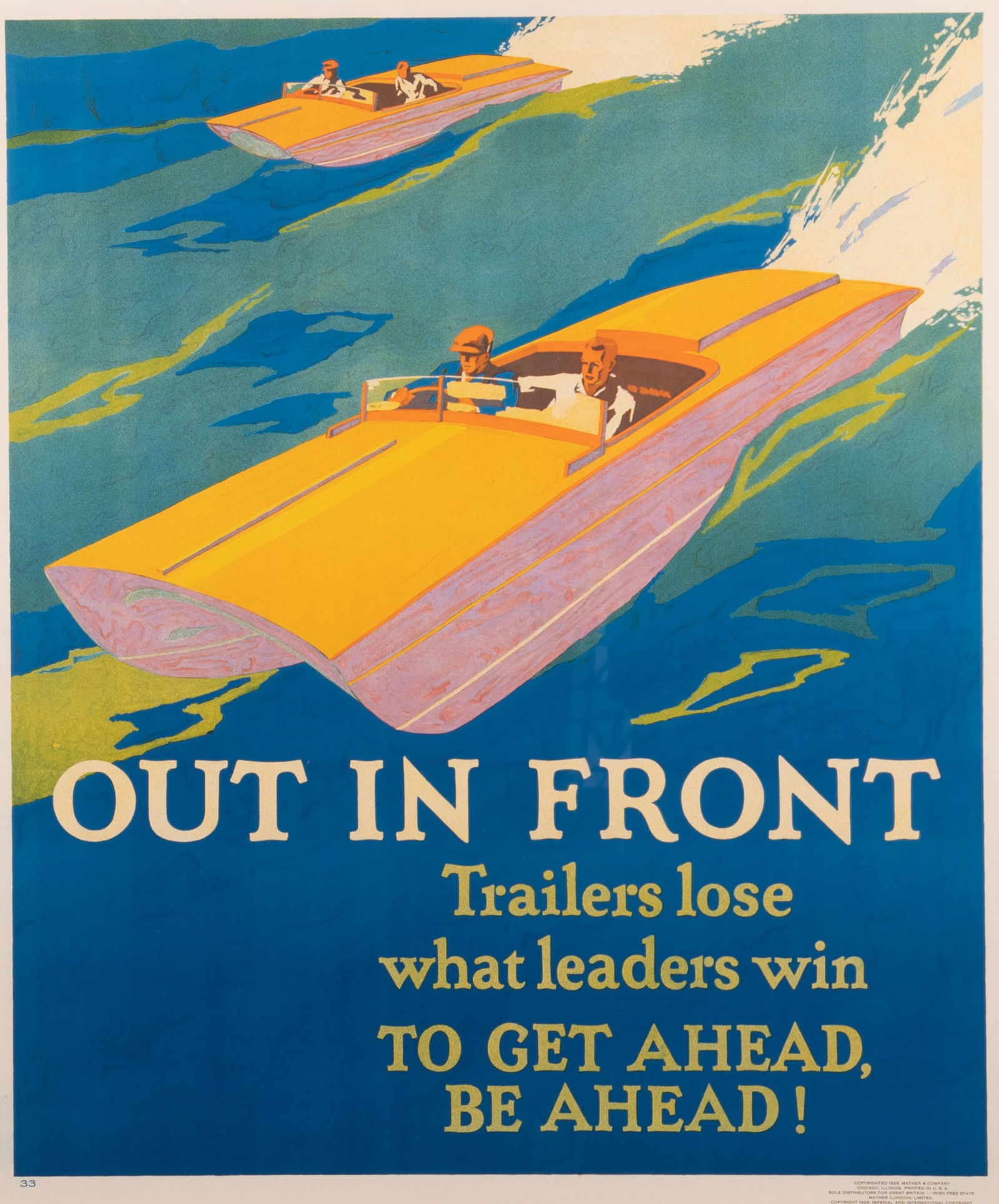 Frank T M Beatty, Illinois (1899-1984), Out in Front, color lithographic poster (1 of 5)
