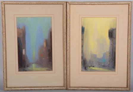Leon Louis Dolice, New York (1892-1960), Two Views of the Chrysler Building, New York, pastel on: Leon Louis DoliceNew York, (1892-1960)Two Views of the Chrysler Building, New Yorkpastel on papereach signed lower right, framed.size of each: 10 3/4 x 6 5/8 inches (visible)