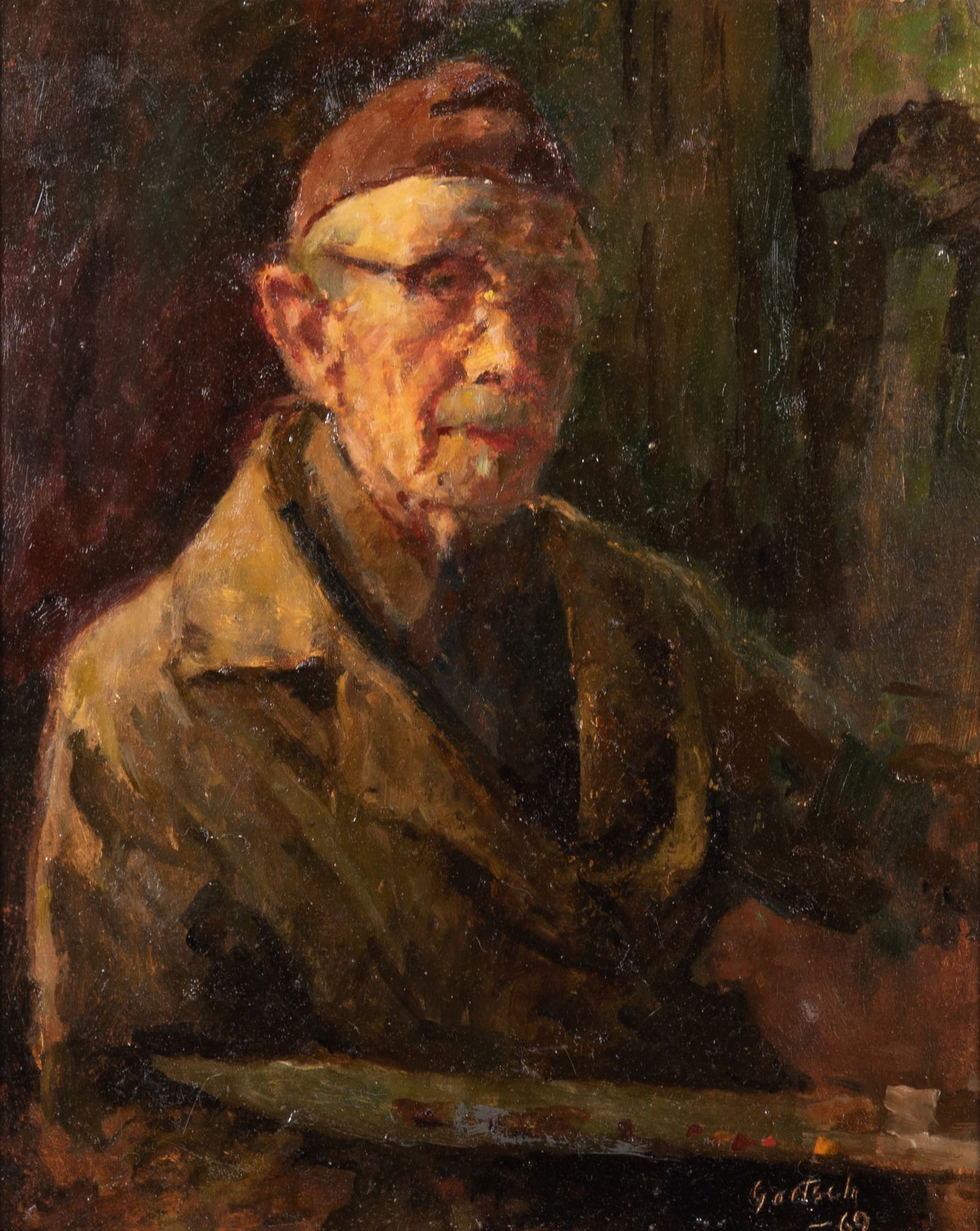 Gustav Frederick Goetsch, Missouri (1877-1969), Self-Portrait, Last, 1969, oil on board (1 of 4)