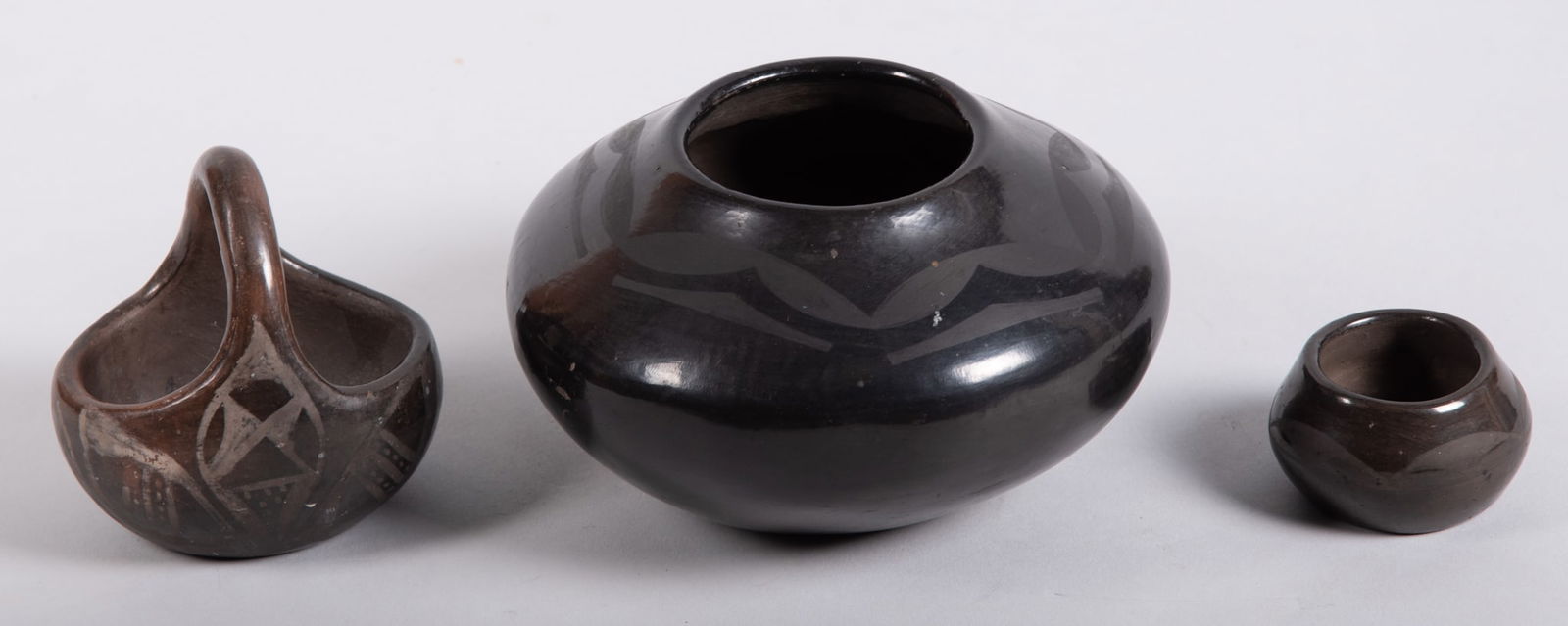 Three Pieces of Native American Black Ware Pottery (1 of 5)