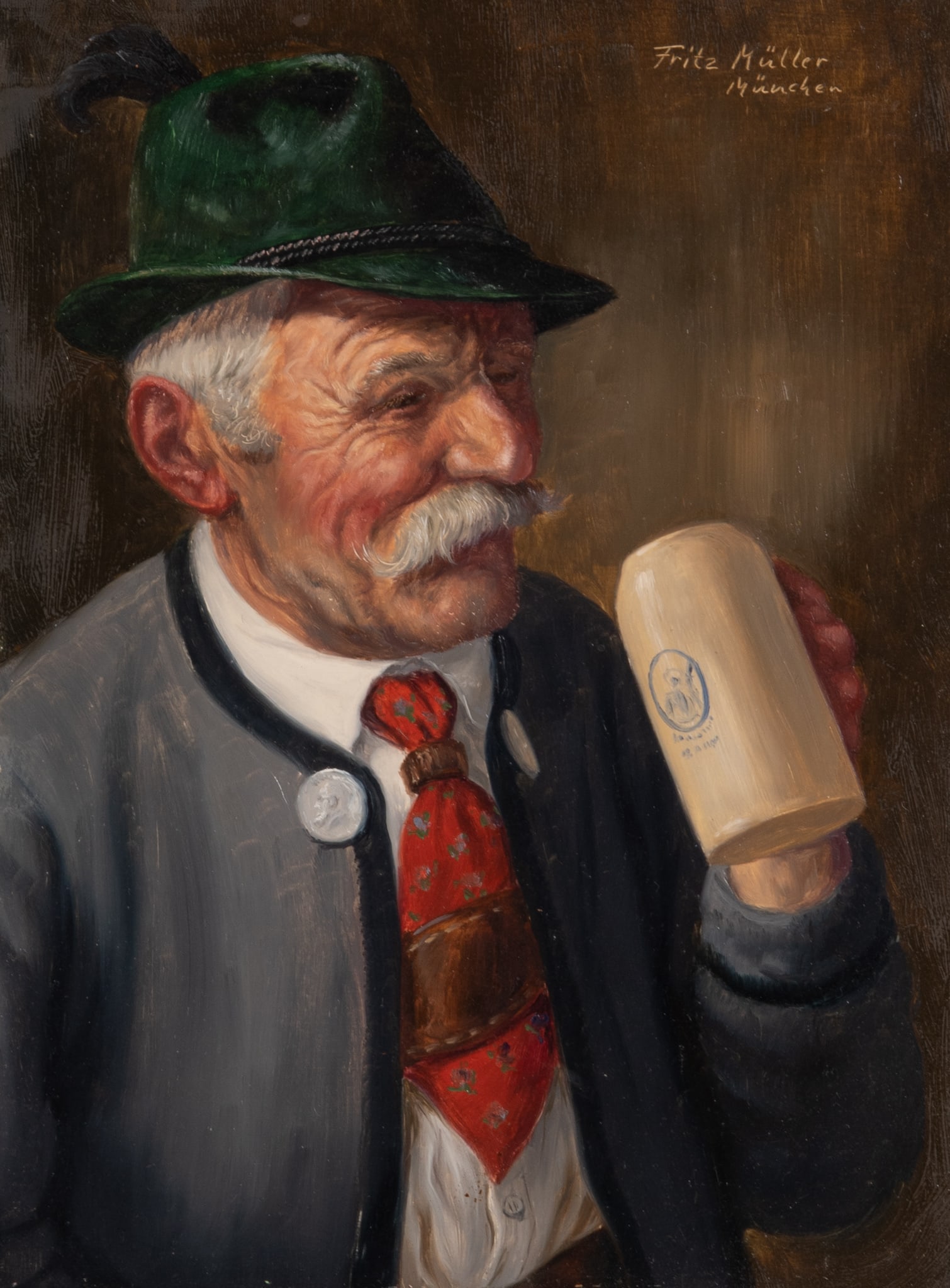 Fritz Muller, German (1913-1972), Beer Drinker, oil on masonite (1 of 4)