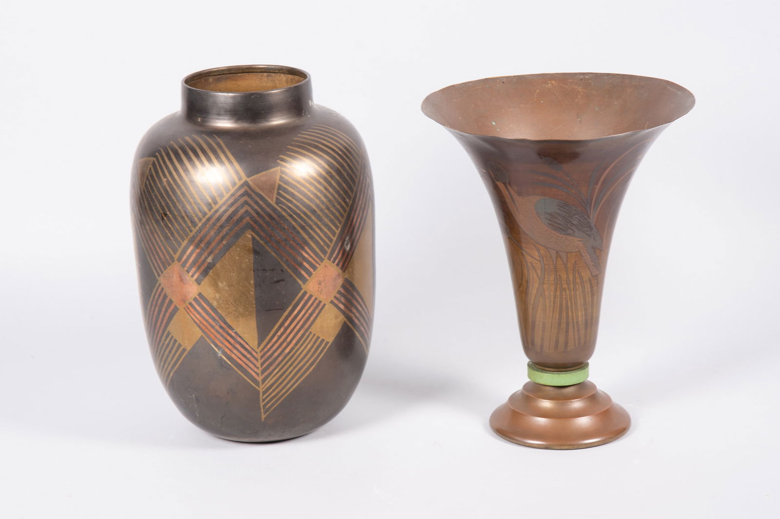 Two French Art Deco Mixed Metal Vases (1 of 4)