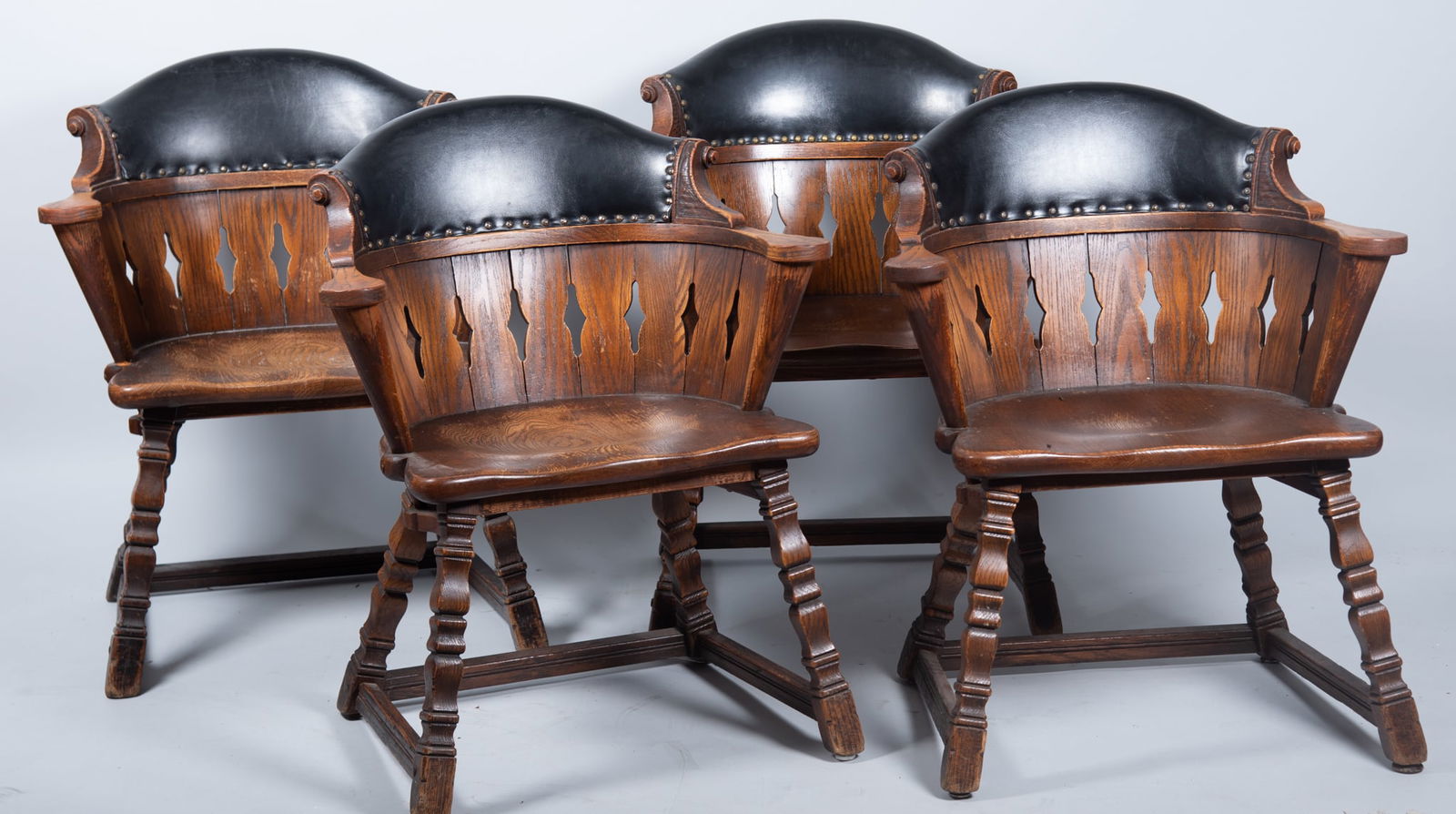 Four Romweber Viking Oak Leather Back Captains Armchairs (1 of 4)