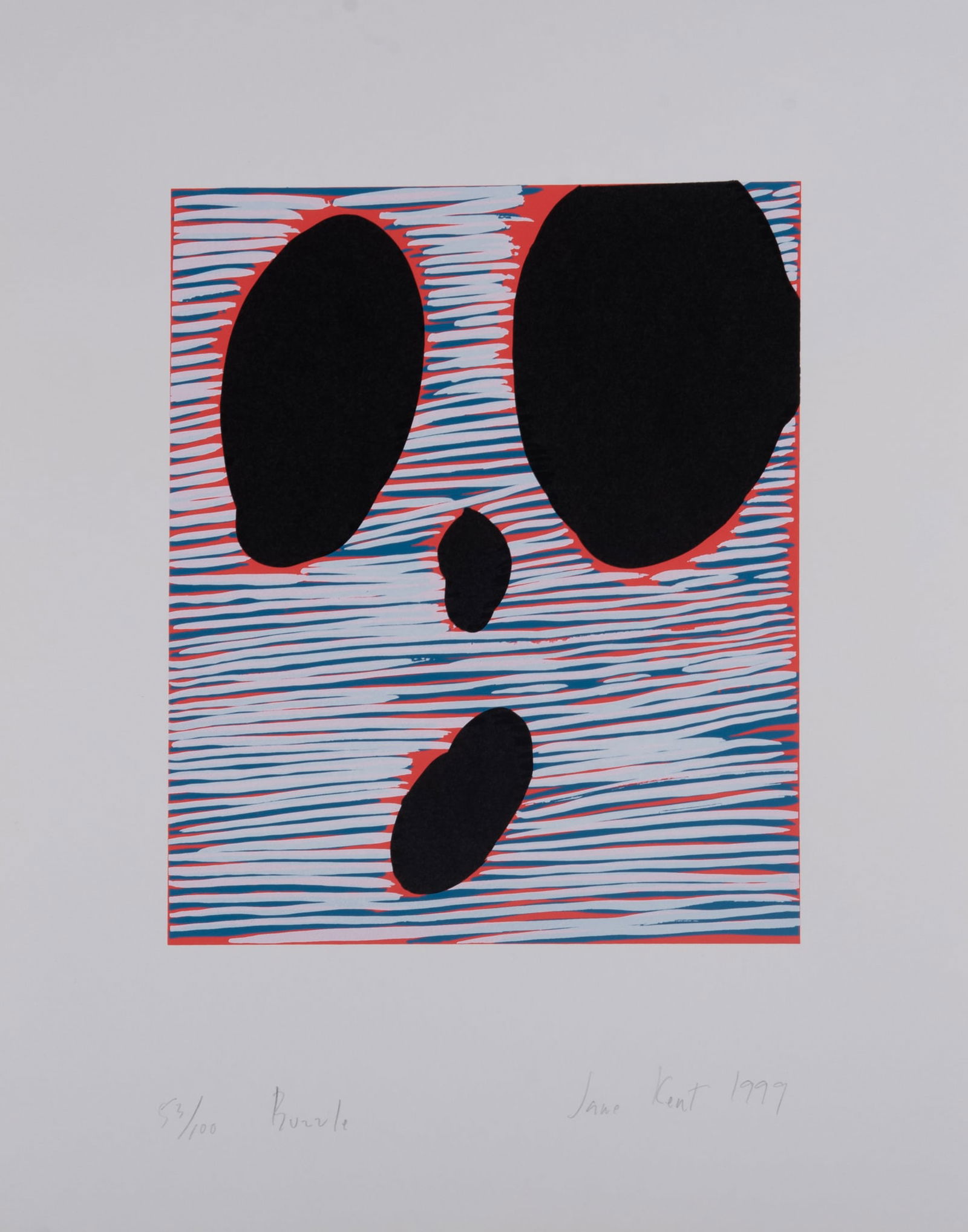 Jane Kent, American (b. 1962), Buzzle, 1999, silkscreen, ed. 53/100: Jane KentAmerican, (b. 1962)Buzzle, 1999silkscreen, ed. 53/100signed, dated, titled, and numbered in pencil lower margin, unframed.Paper: 20 x 16 inches