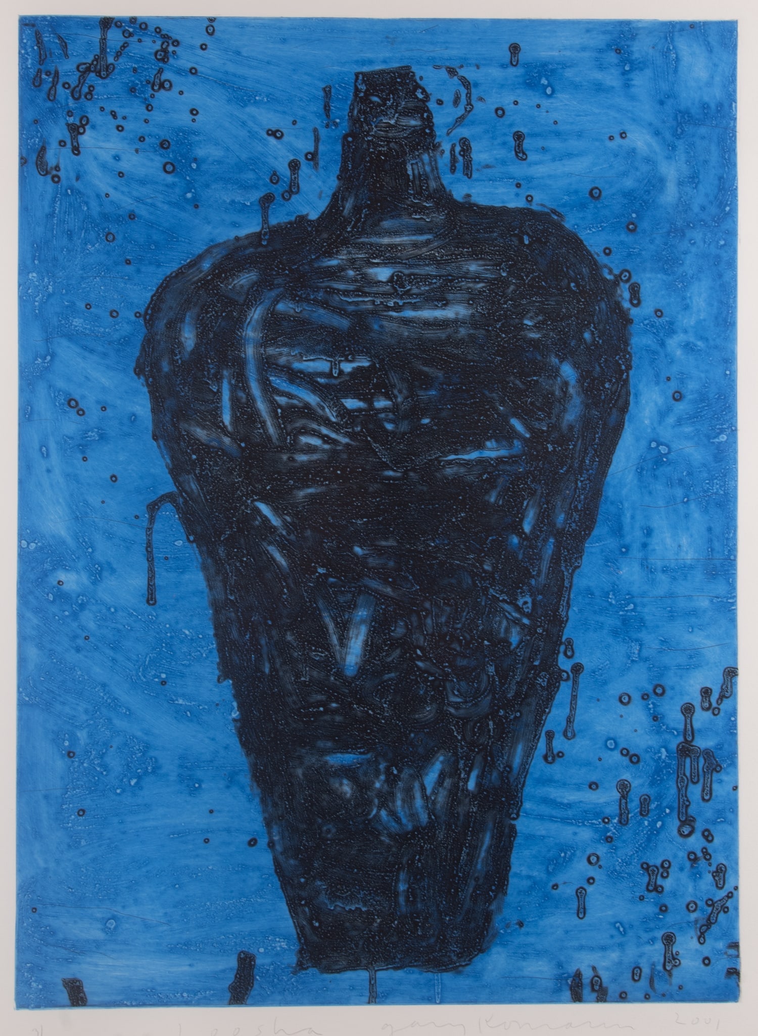 Gary Komarin, Connecticut 1951-, Loosha, collograph on arches: Gary KomarinConnecticut, 1951-Looshacollograph on archesEdition 3/20. signed at the bottom in pencil. framed, frame size 45 1/4 x 34 1/2 inches.32 x 23 1/2 inches (image)