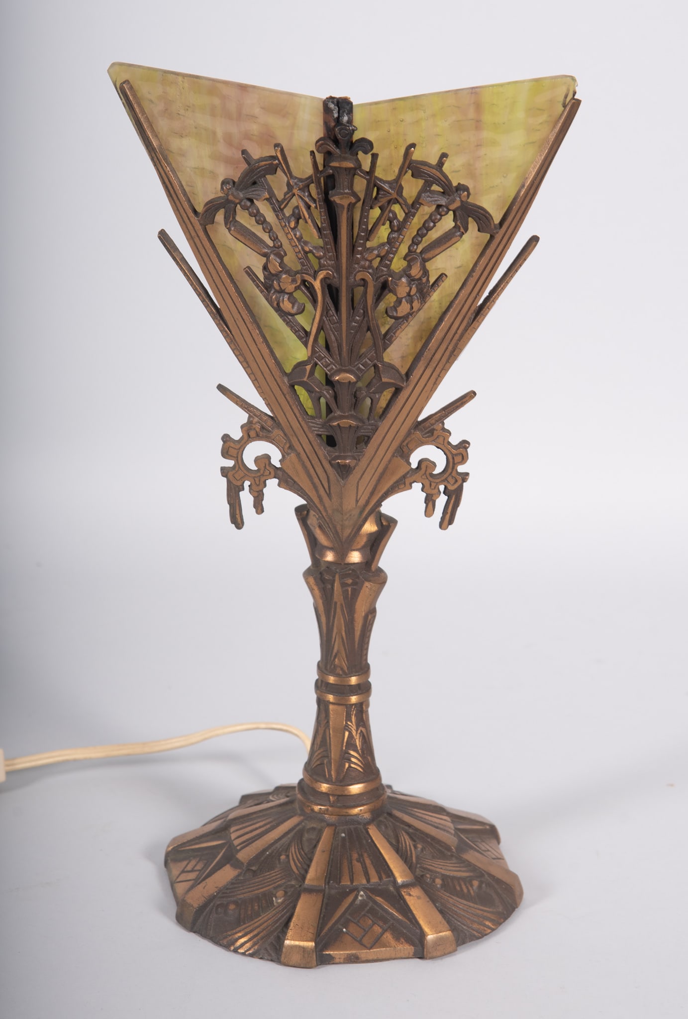 An Art Deco Metal and Slag Glass Table Lamp (1 of 4)