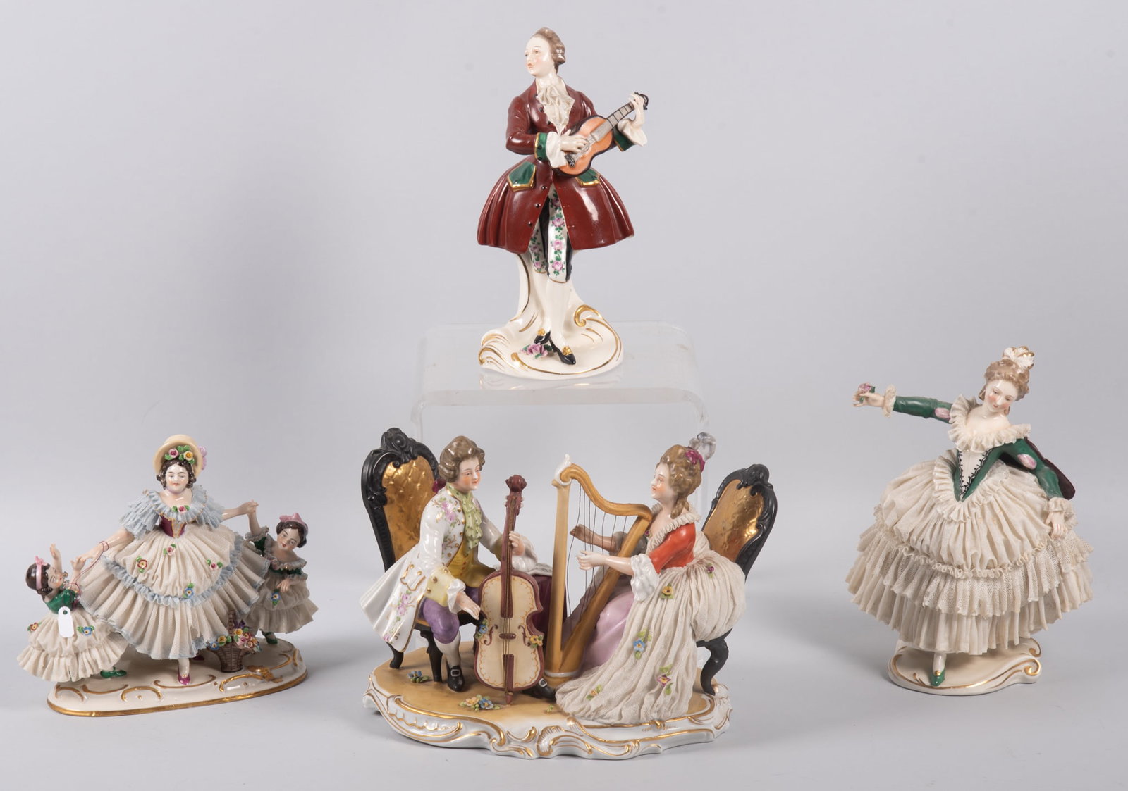 A Collection of Four German "Dresden Lace" Figure Groups (1 of 4)