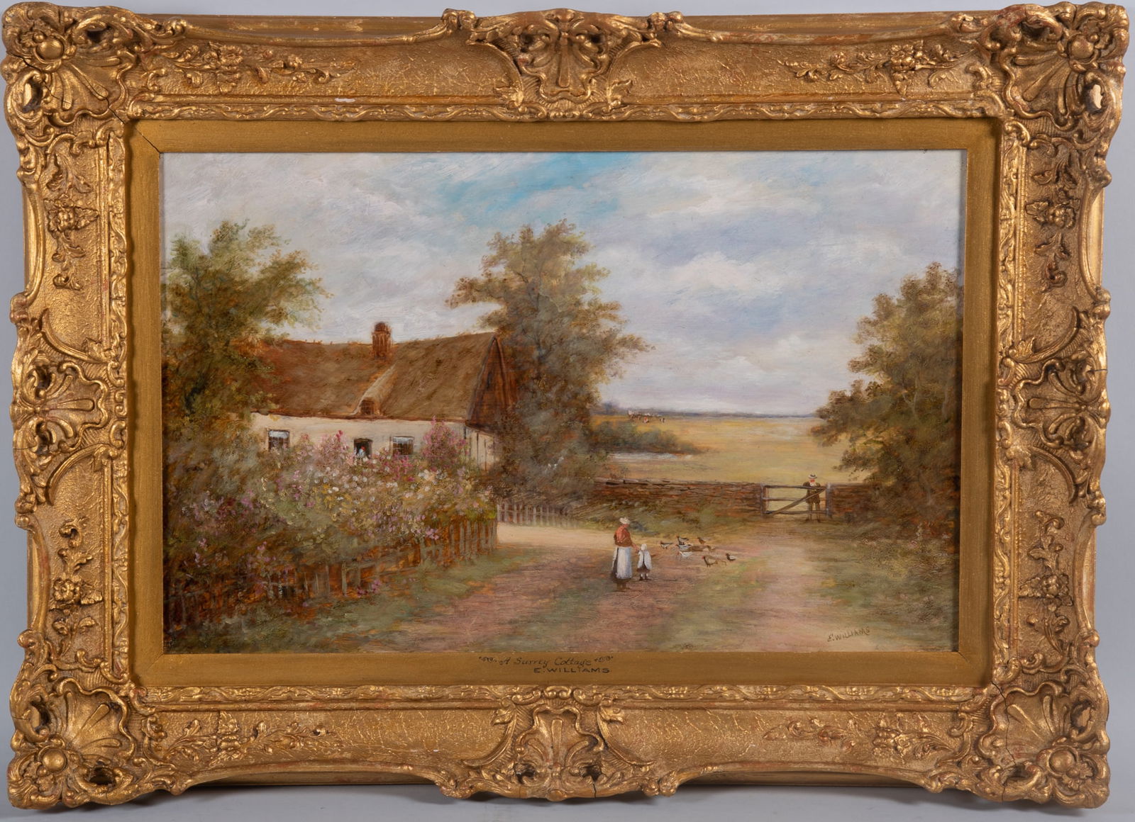 Edward Charles Williams, British (1807-1881), Surrey Cottage, and Near Dunton-Kent, pair of oil: Edward Charles WilliamsBritish, (1807-1881)Surrey Cottage, and Near Dunton-Kentpair of oil paintings on boardboth signed lower right, framed.Purchased: Michael Gann Art Gallery, 143-145 East 53rd Str