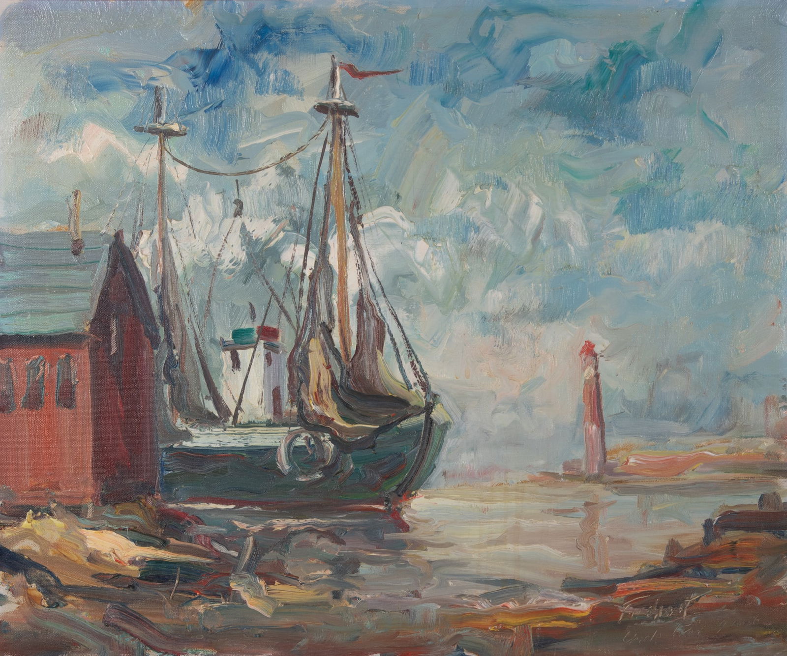 Fred W. Weber, Pennsylvania 1890-1972, Harbor View, oil on canvas (1 of 5)