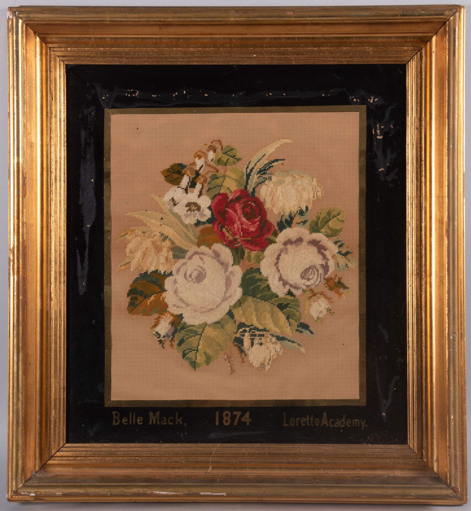 Framed Victorian Needlepoint of a Bouquet of Roses (1 of 4)
