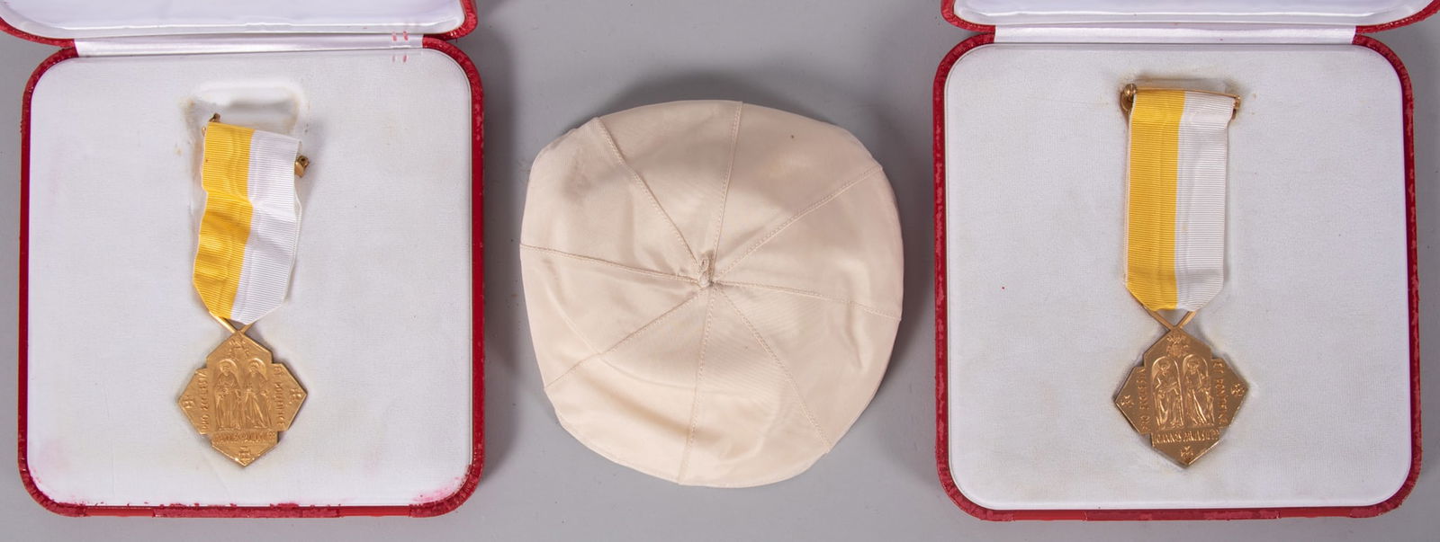Papal Cap from Pope John Paul II along with Two Pro Ecclesia Et Pontifice Medals (1 of 6)