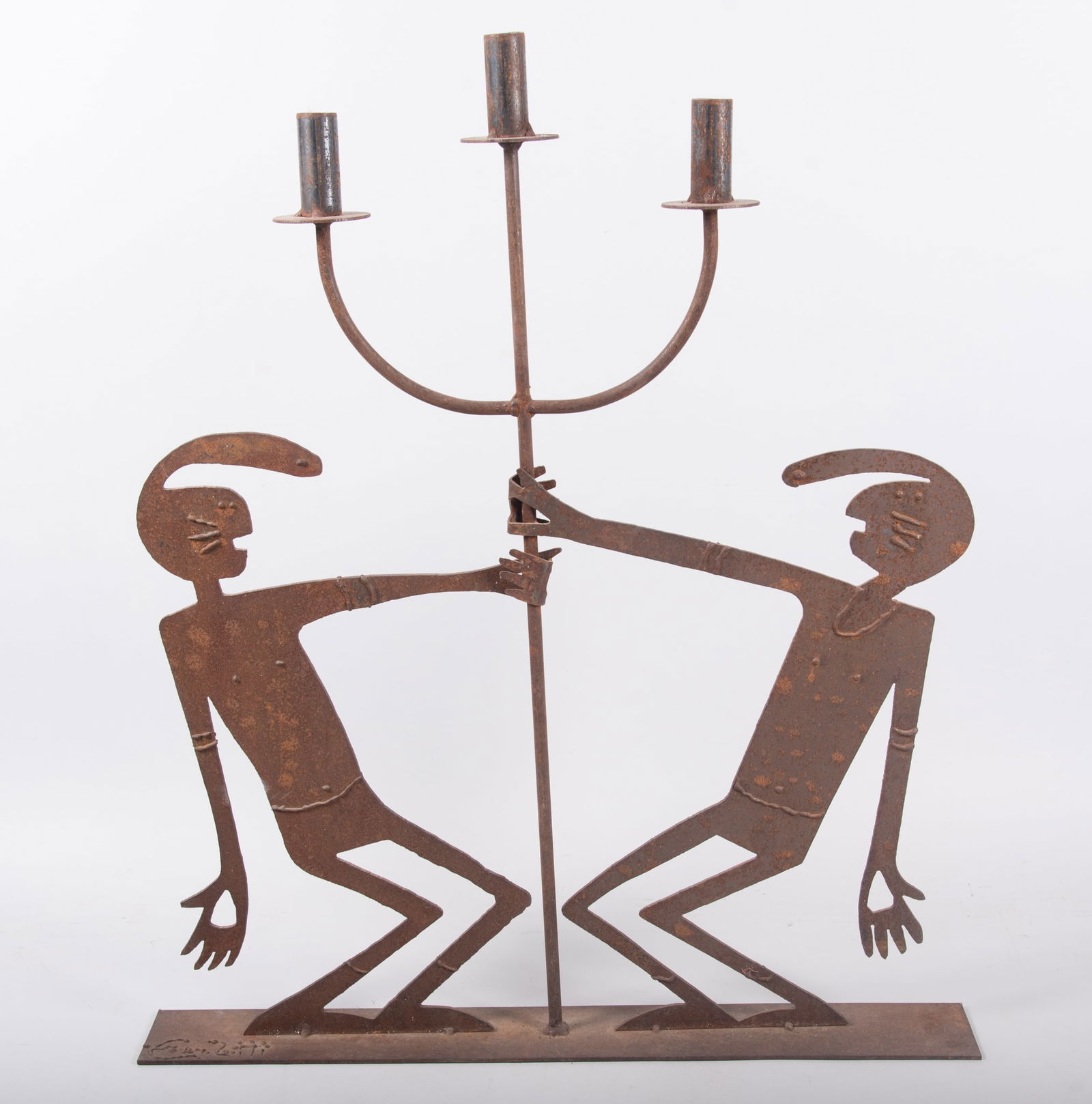 Rosemary Pozzi Franzetti Signed Iron Candelabra: Rosemary Pozzi Franzetti Signed Iron CandelabraSouthwest Taos art. signed/welded on base28 x 23 inches