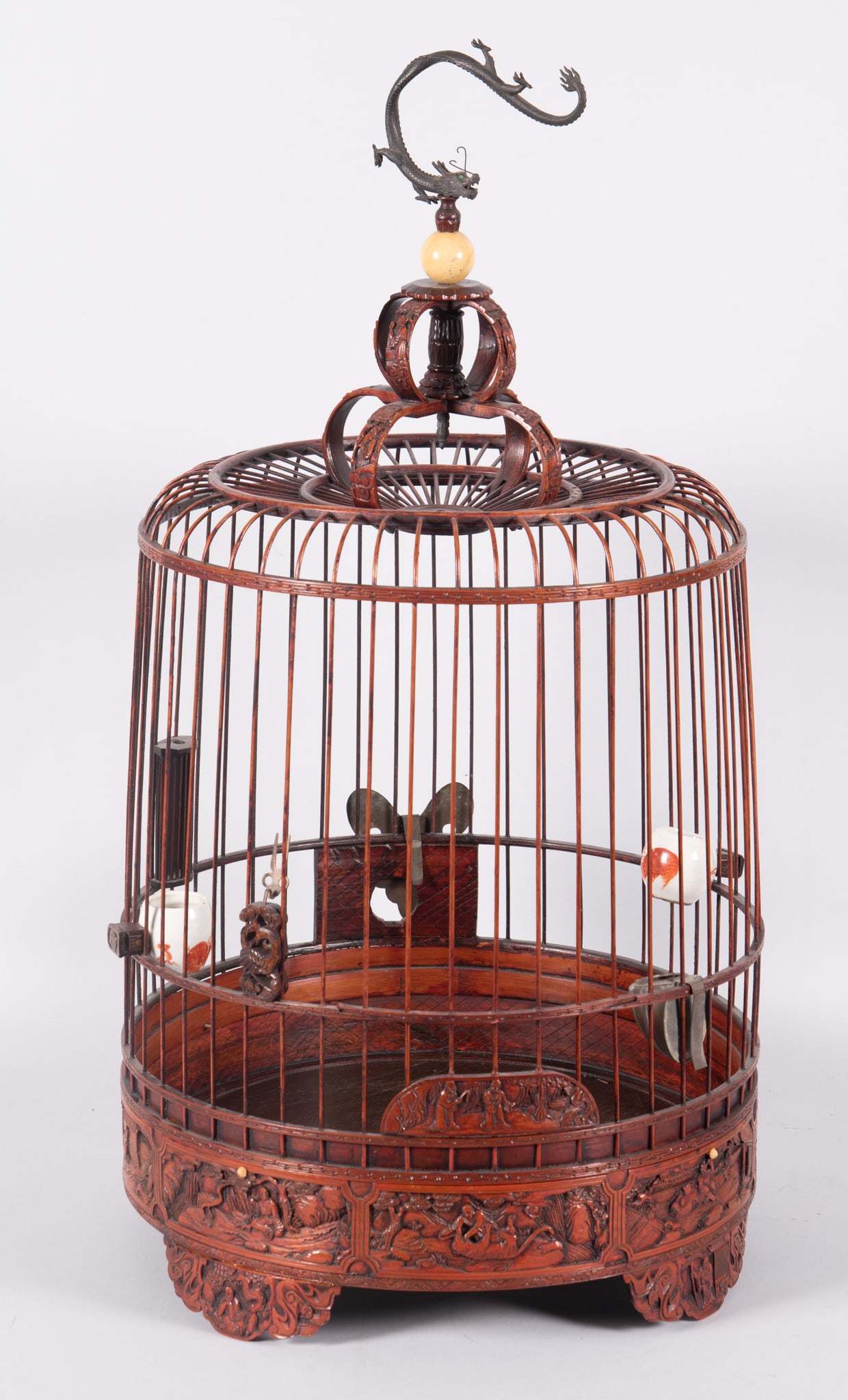 A Large Chinese Carved Wood Bird Cage (1 of 5)