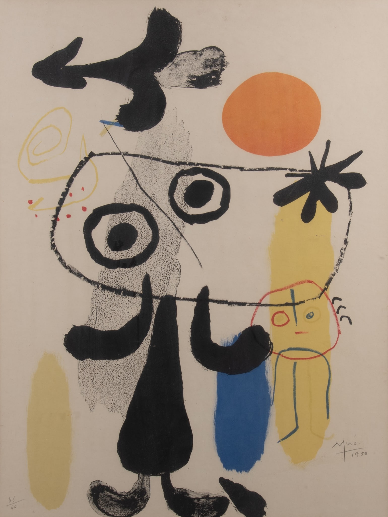 Joan Miro, Spanish (1893-1983), Figure with a Red Sun II, 1950, color lithograph, ed. 36/40 (1 of 4)