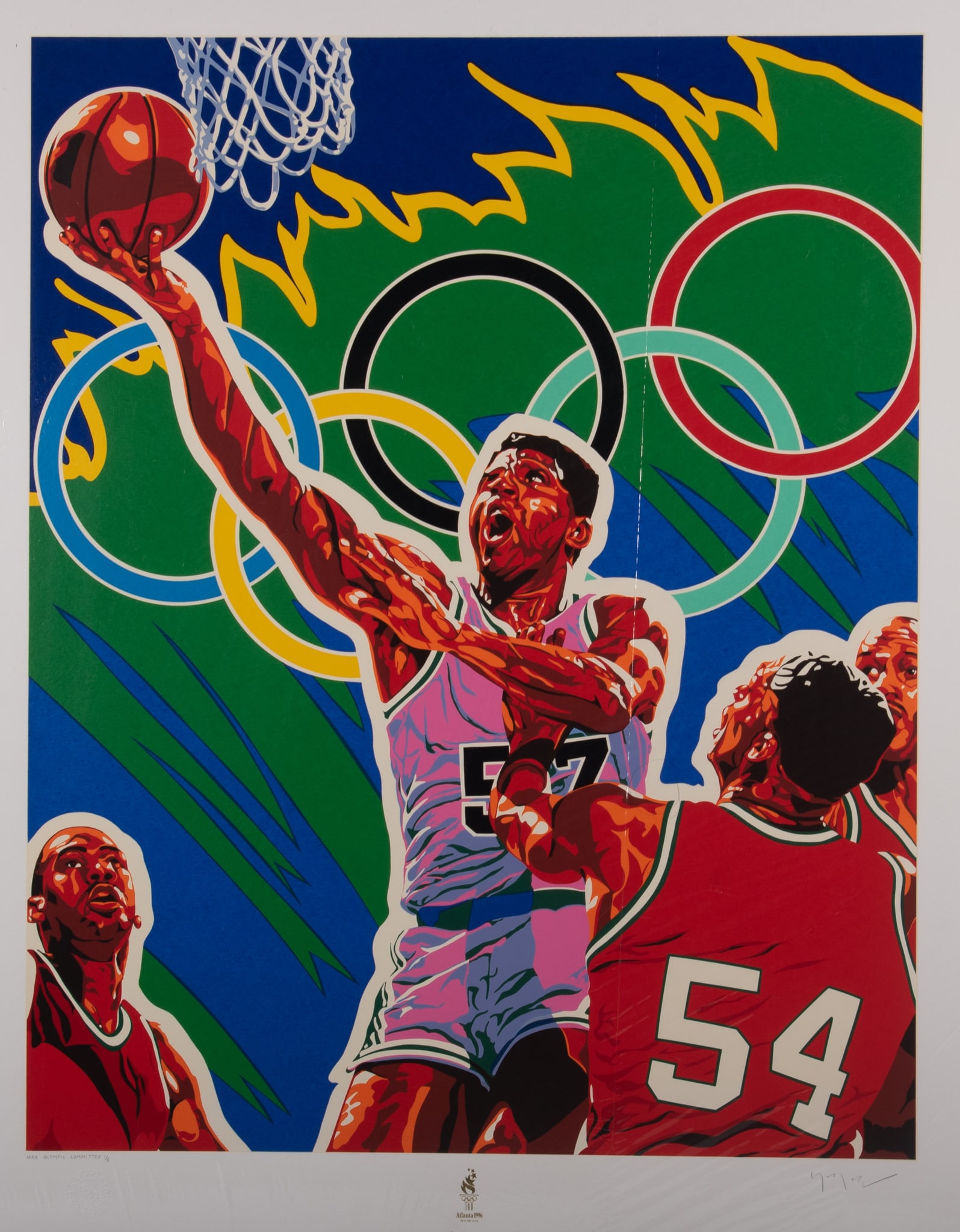Hiro Yamagata, Japanese (b. 1948), Basketball (From the Centennial Olympic Games), 1996, serigraph, (1 of 5)