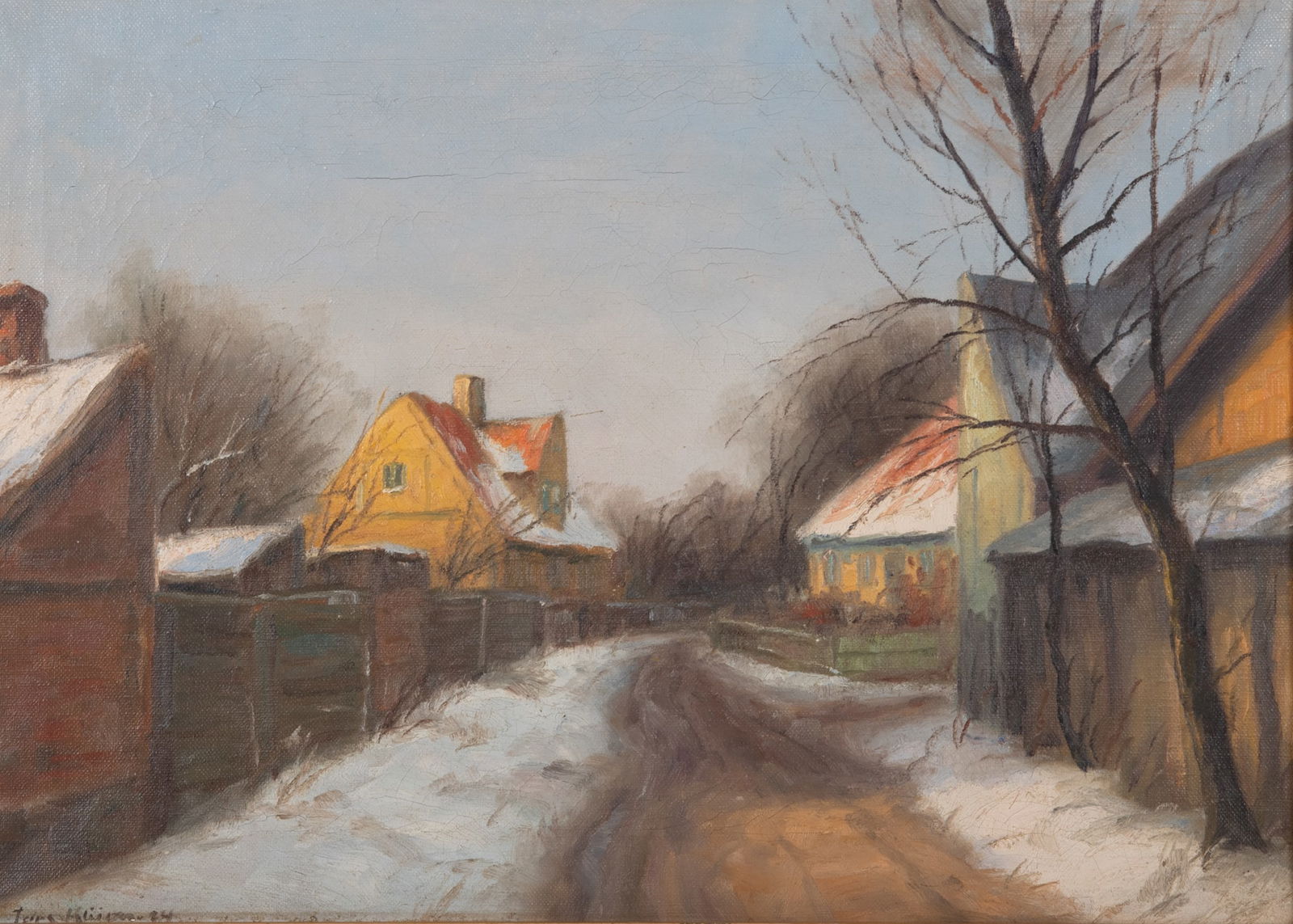 Klisson, Continental 20th Century, Alleyway in Winter, oil on canvas (1 of 4)