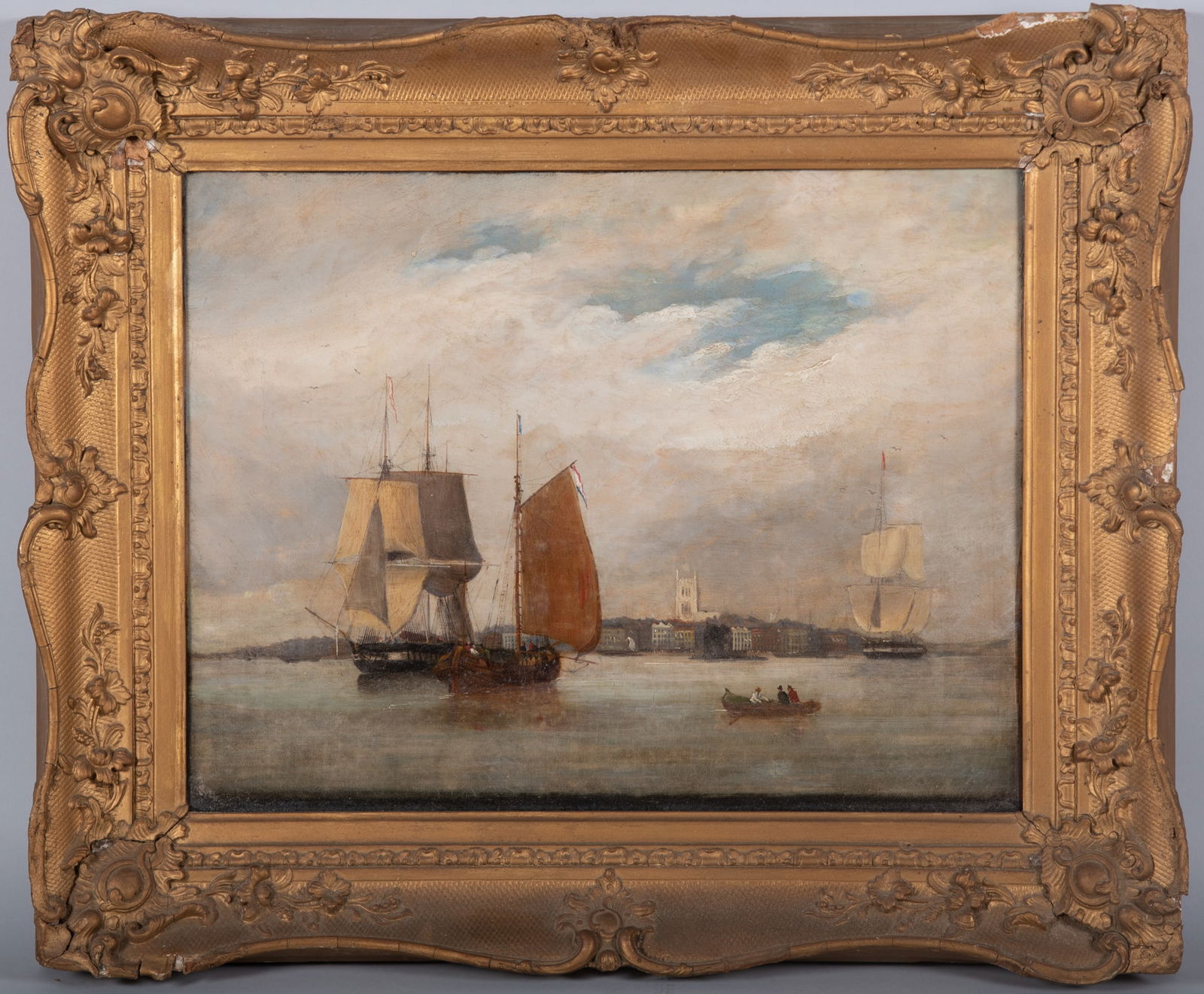 British School 19th Century, Shipping on the Thames, oil on canvas (1 of 6)