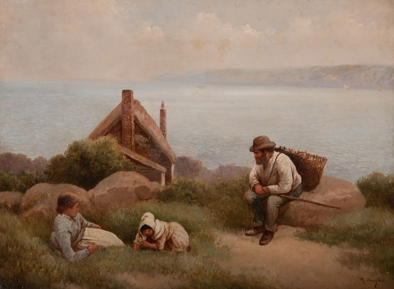 R. Douglas, Scottish 19th-20th Century, The Mussel Gatherer, oil on canvas (1 of 6)