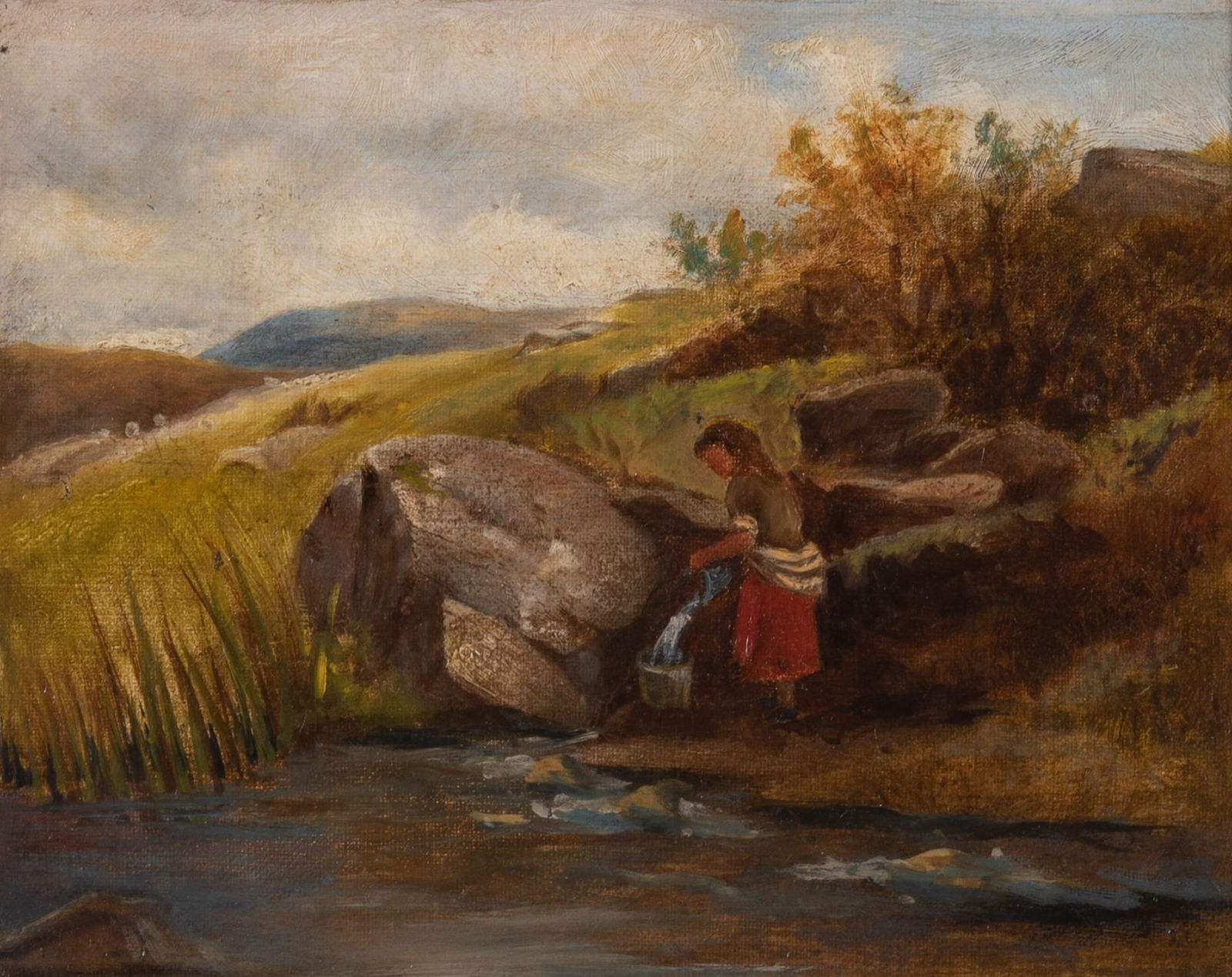 After David Bates, Girl at the Spring, oil on canvas: After David BatesGirl at the Springoil on canvasgilt-framed.7 1/2 x 10 inches