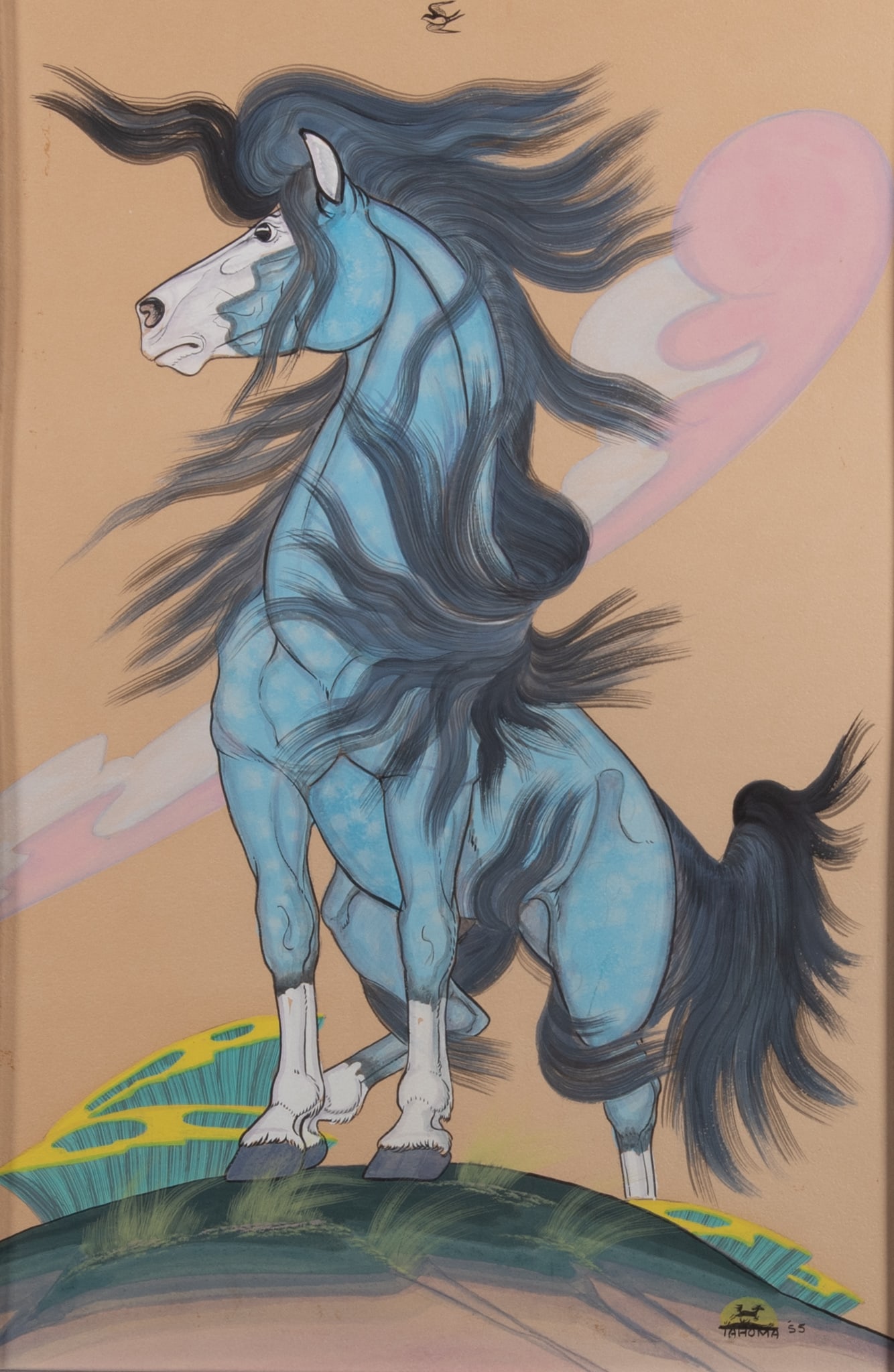 Quincy Tahoma, (1921-1956), The Blue Spirit Horse, 1955, gouache on paper (1 of 4)