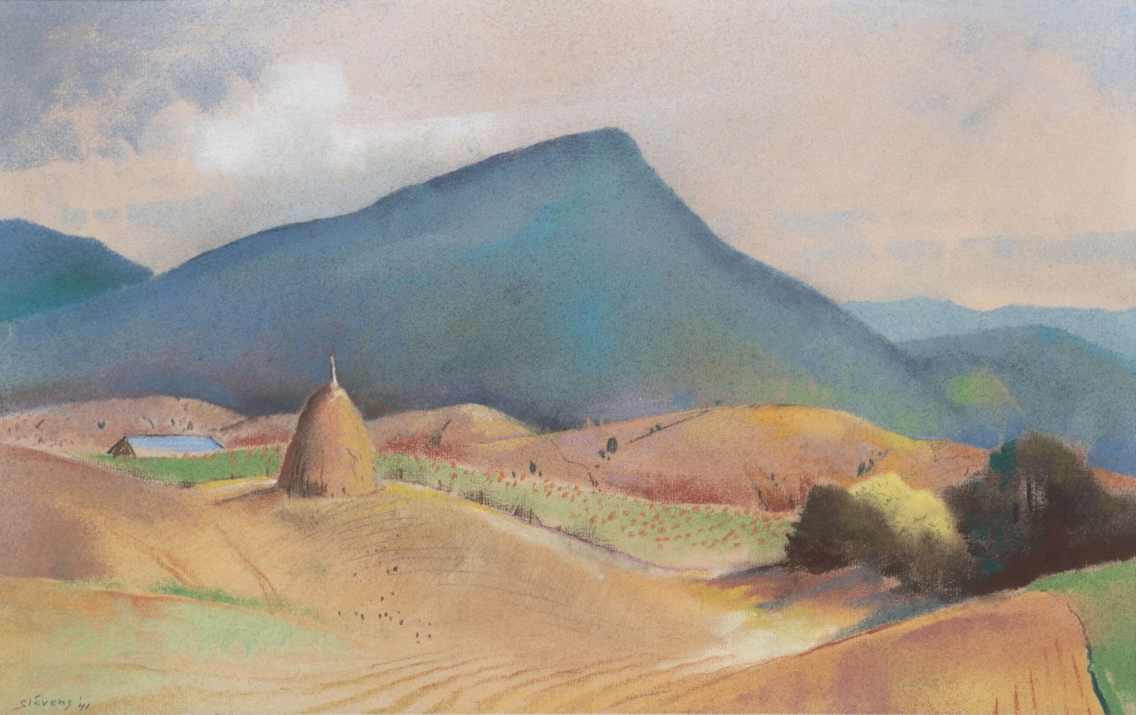 Will Henry Stevens, Louisiana / Indiana (1881-1949), Farm with Distant Mountains, 1941, pastel on (1 of 5)