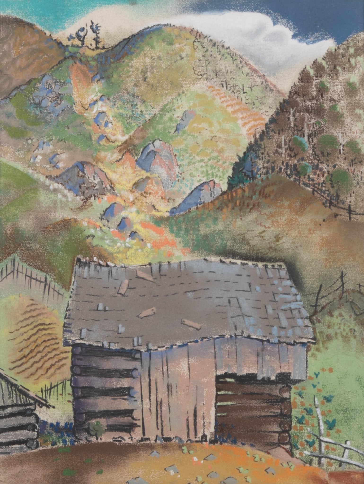 Will Henry Stevens, Louisiana / Indiana (1881-1949), Mountain Farm, pastel on paper (1 of 4)