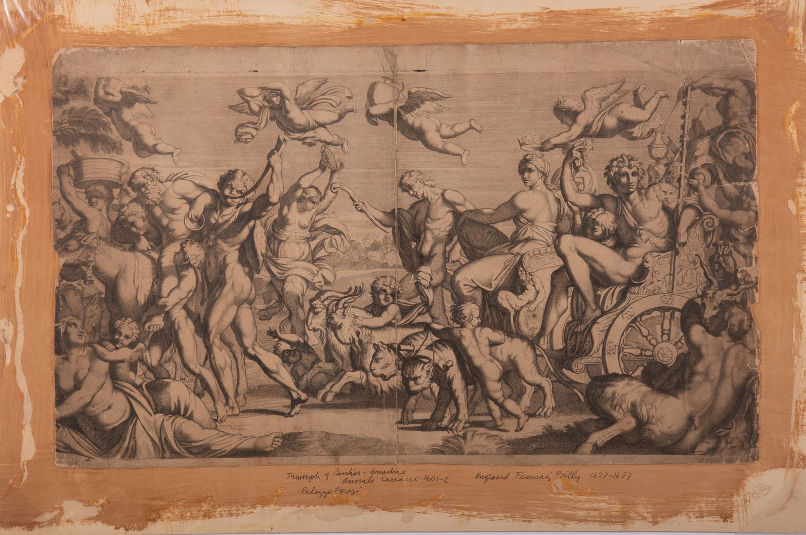 Francois de Poilly, French (1623-1693), Triumph of Bacchus and Ariadne, engraving: Francois de PoillyFrench, (1623-1693)Triumph of Bacchus and Ariadneengravingengraving after Annibale Carracci painting, unframed16 x 26 1/2 inches