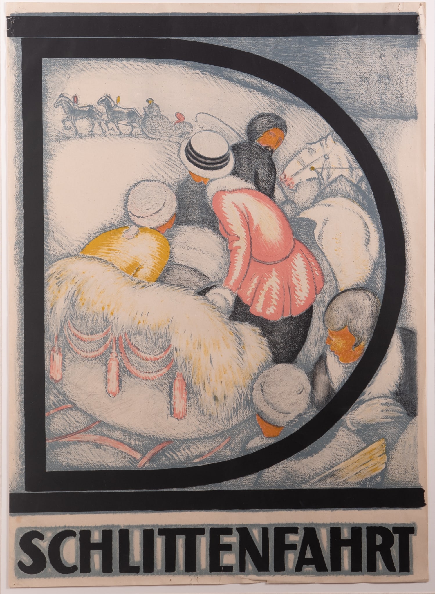 Burkhard Mangold, Swiss (1873-1950), "D" Davos - Schlittenfahrt, 1917, color lithographic poster (1 of 5)