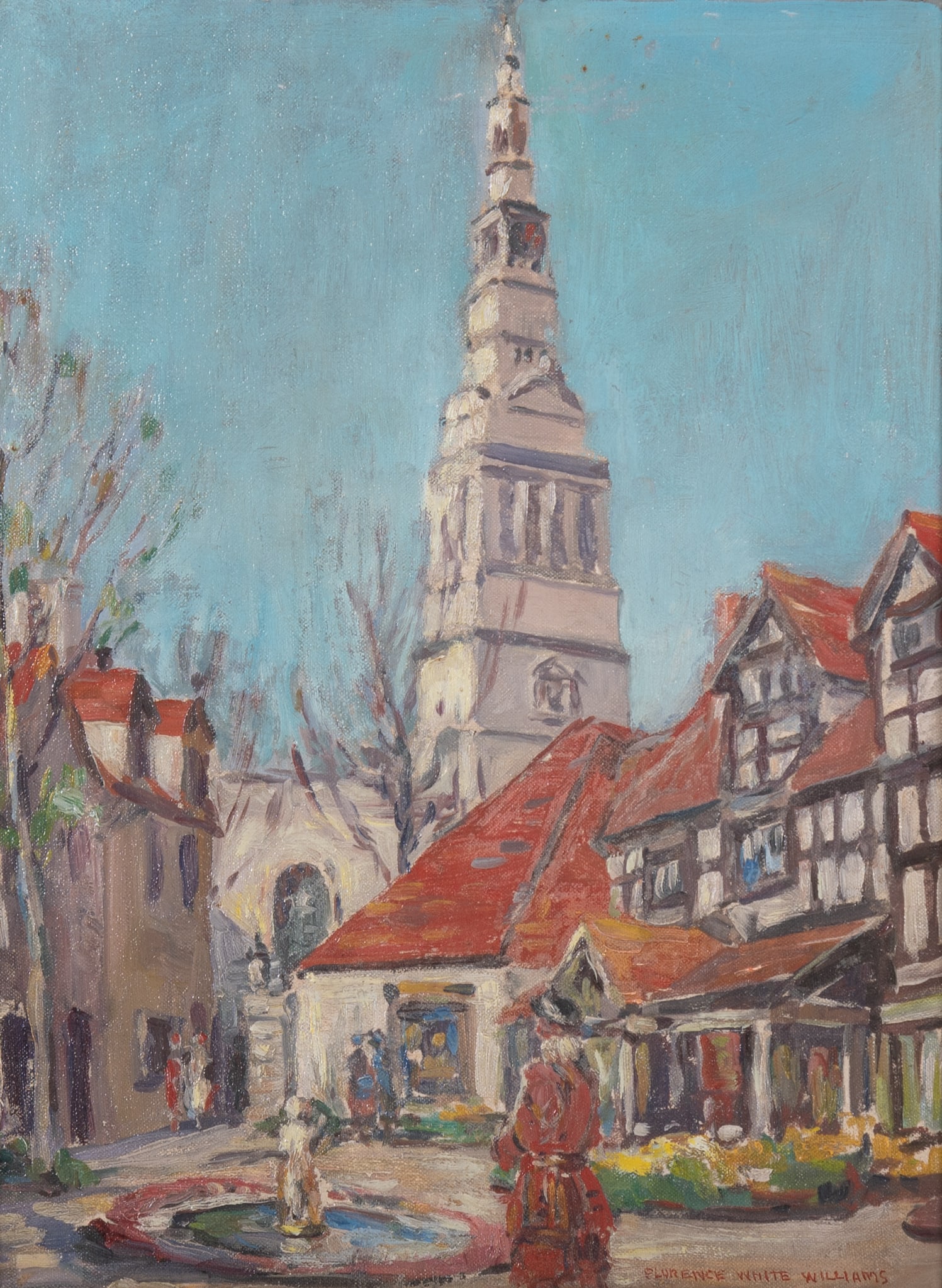 Florence White Williams, American (1888-1953), European Plaza, oil on board (1 of 5)