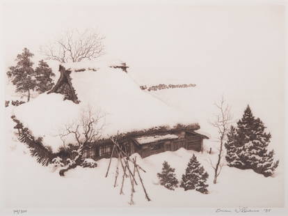 Brian Williams, Japanese (b. 1950), Three works: Houses in Winter, Two Lithographs and an etching: Brian WilliamsJapanese, (b. 1950)Three works: Houses in WinterTwo Lithographs and an etchingeach signed, framed.various sizes