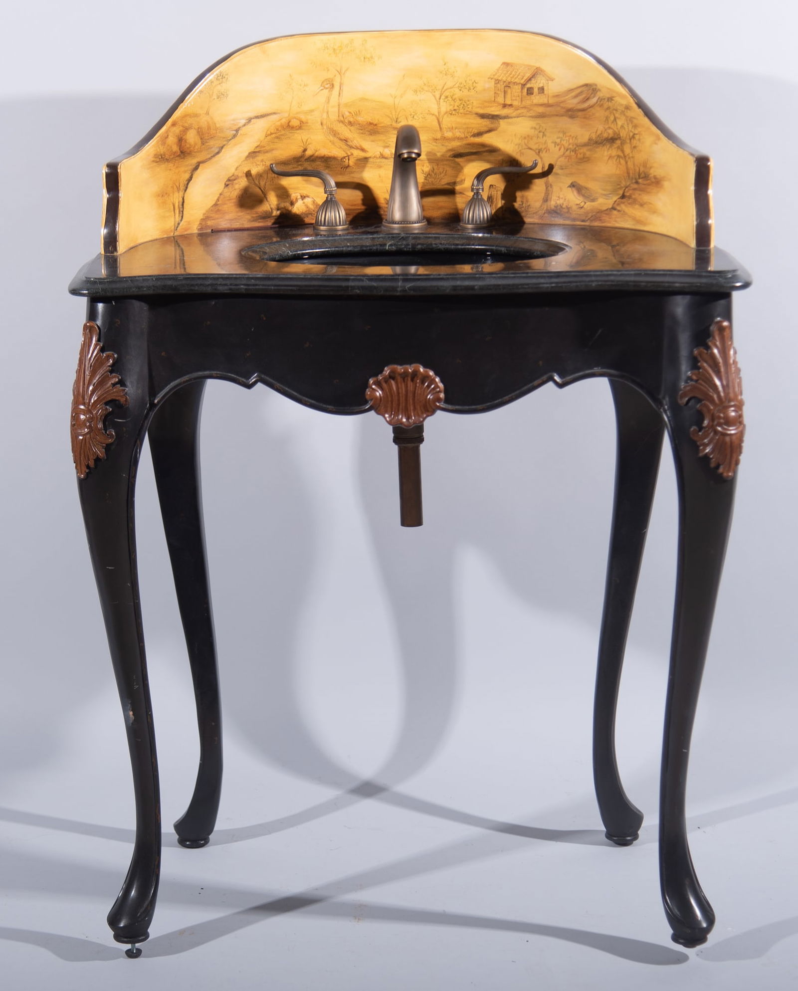 Maitland Smith Vanity with Marble Sink and Hand Painted Back Splash (1 of 3)