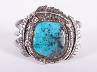 Native American Sterling Turquoise Cuff Bracelet Signed